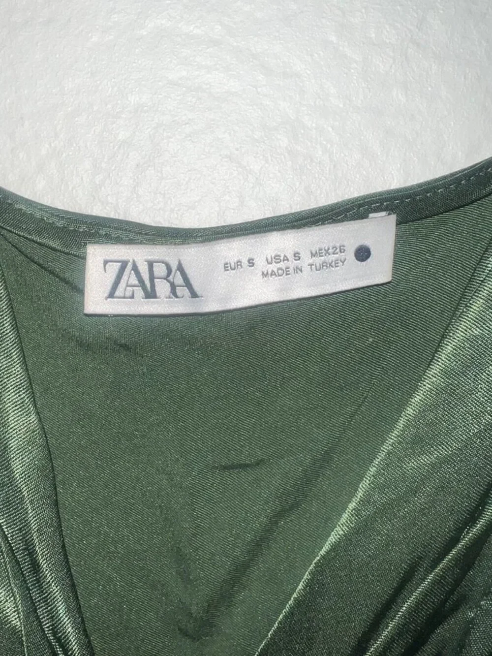 Zara Emerald Green Satin Ruched Midi Dress
